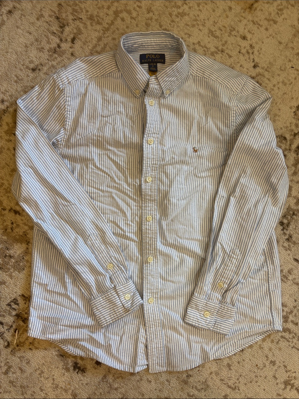 Boys Polo by Ralph Lauren Light Blue & White Striped Button-Down Shirt L 14-16